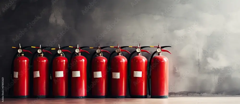 Fire extinguisher tanks prepared for training purposes Copy space image Place for adding text or design